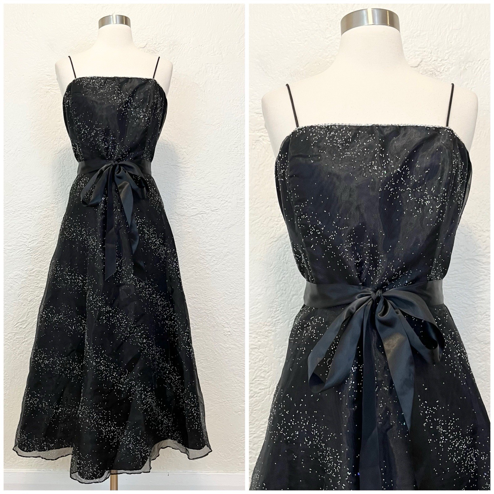 Vintage 90s Y2K Dress Black Silver Beaded Goth Gothic Whimsigoth Formal M/L