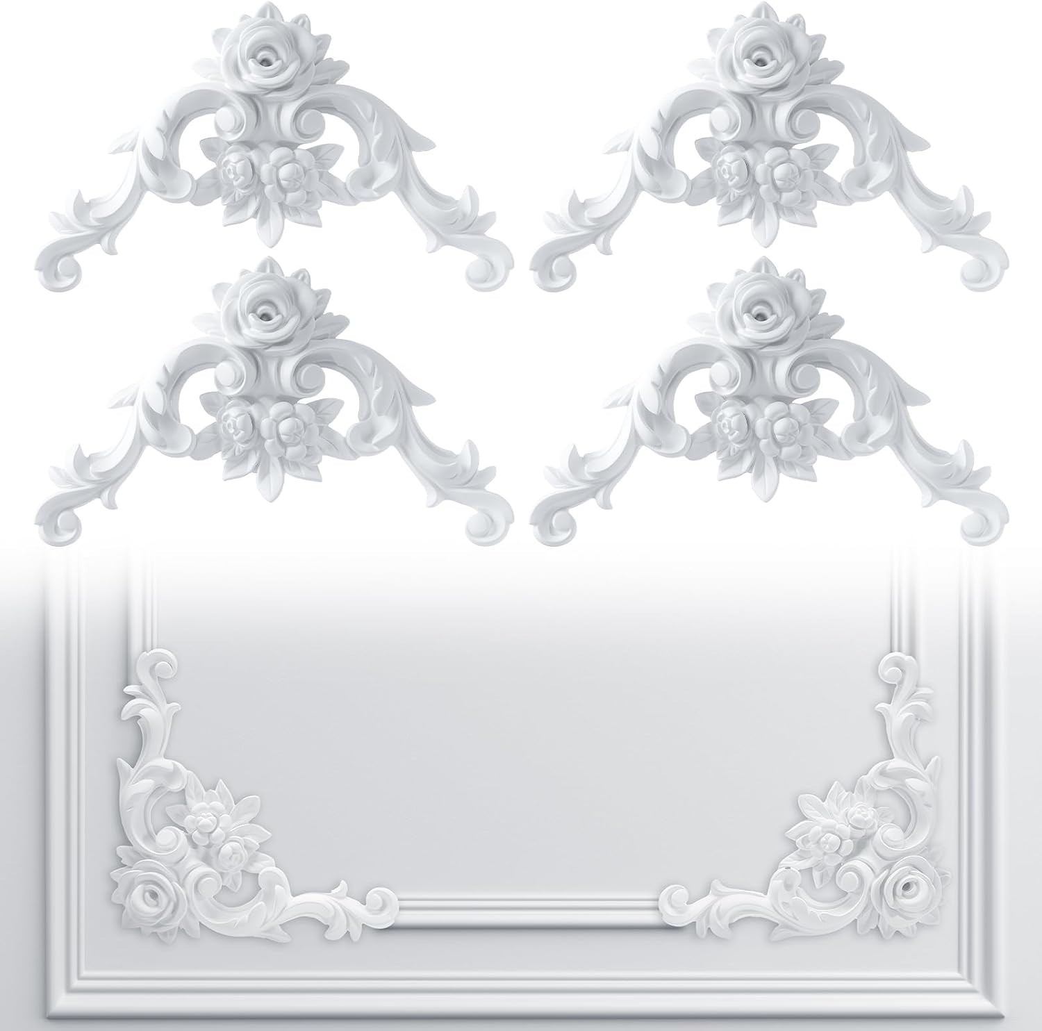 4 PCS Rose Style Corner Wall Molding French Wainscoting Panel Decor Kit 4 PCS Rose Style Corner Wall Molding French Wainscoting Panel Decor Kit