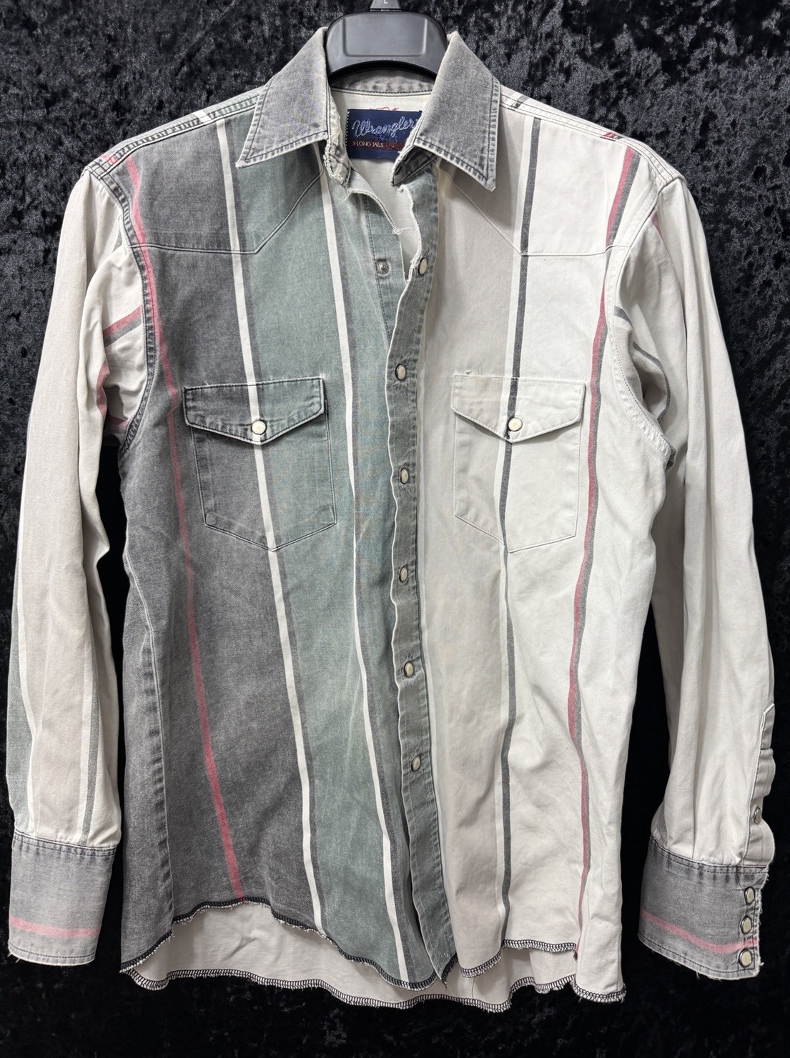 Vintage Wrangler X-Long Tails Brushpopper Pearl Snap Western Split Panel Shirt M