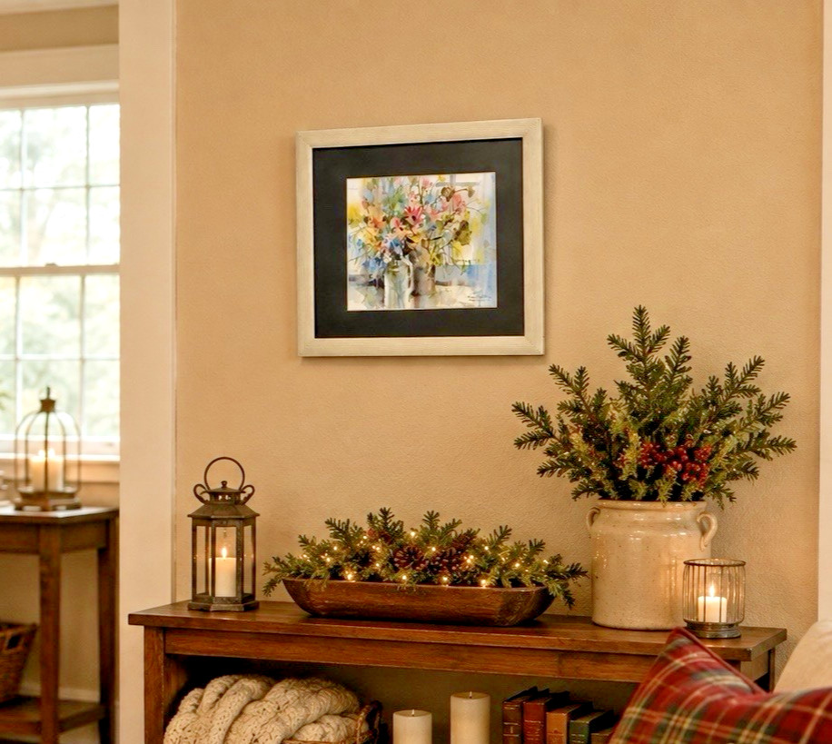 Brent Heighton Signed Floral Watercolor Art Print Framed Flowers Still Life