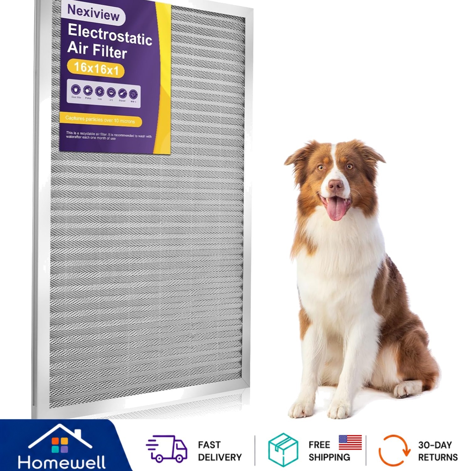 16x16x1 Electrostatic HVAC Filter - Durable, Washable, Eco-Friendly