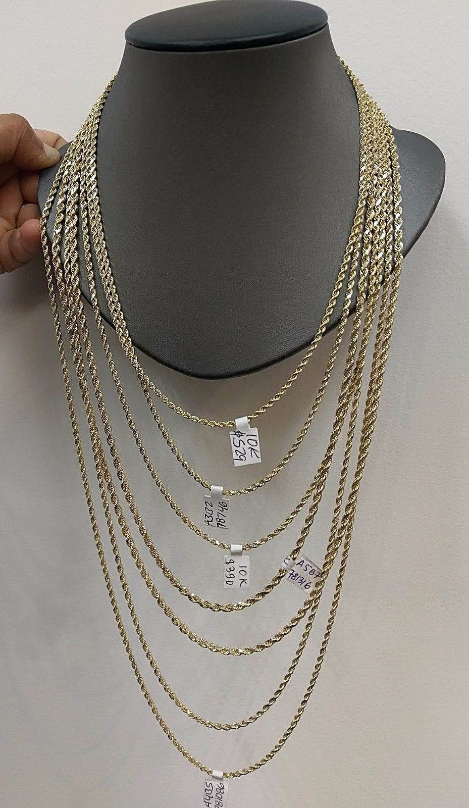 10k Gold Rope Chain 2mm-8mm Necklace 16-30 Inch men women Diamond cut Real Sale