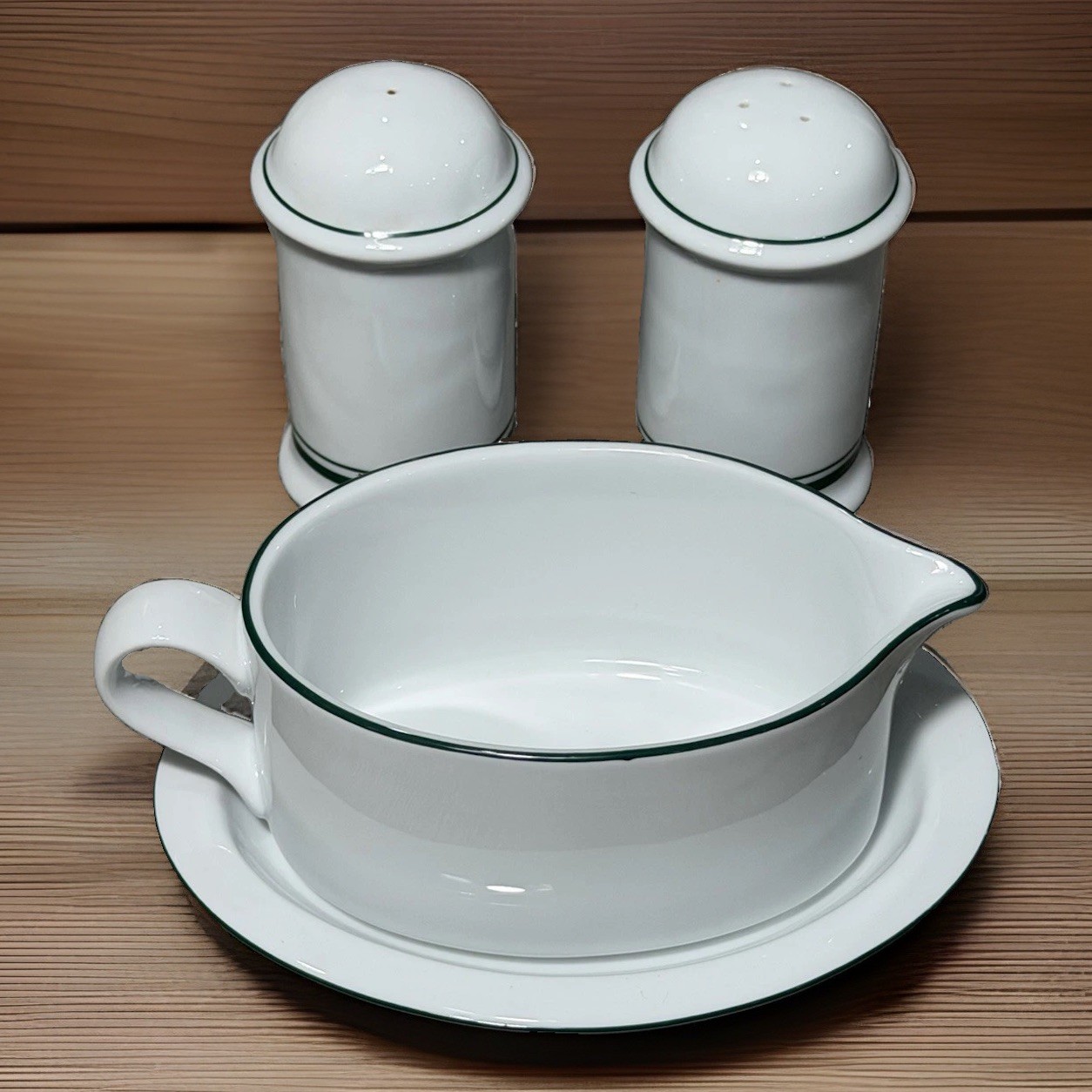 Dansk Int. Bistro Portugal Gravy Boat Pitcher W/ Underplate & Salt And Pepper