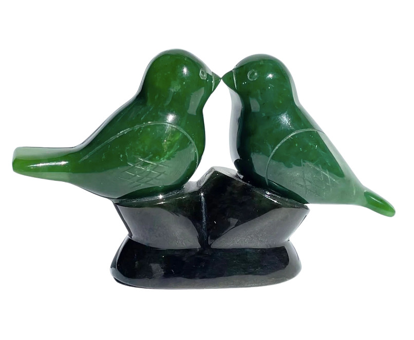Genuine Natural Canadian Nephrite Jade Lovebirds Figurine - Multiple Sizes