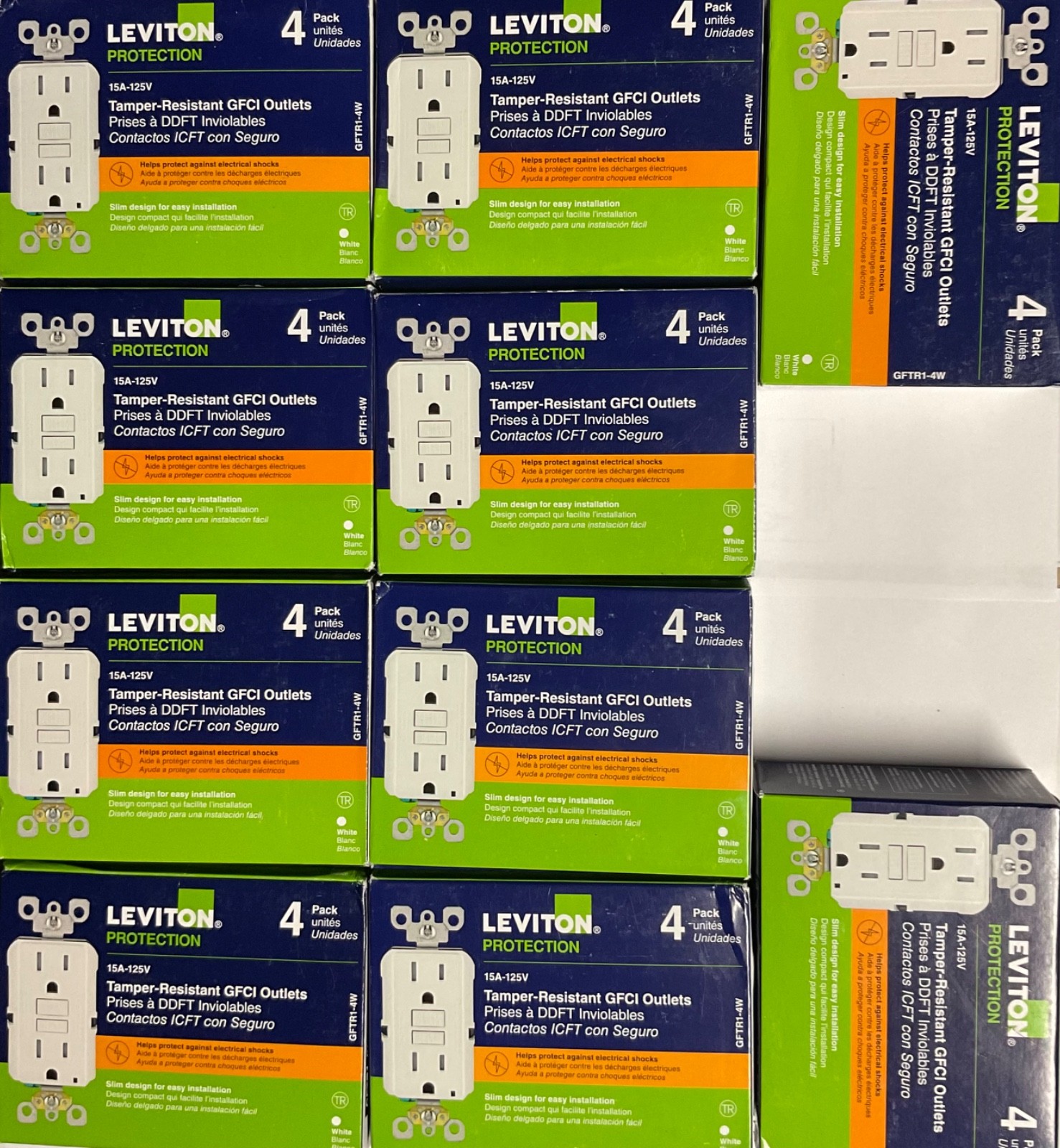 40PCS LEVITON GFTR1-4W GFCI 15A TAMPER RESISTANT OUTLET WHITE NEW 40PCS LEVITON GFTR1-4W GFCI 15A TAMPER RESISTANT OUTLET WHITE NEW