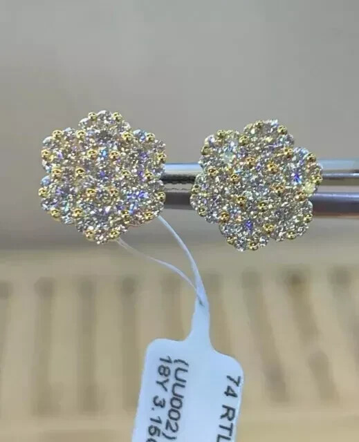 1.80Ct Round Real Moissanite Cluster Stud Earrings 14K Yellow Gold Plated Silver