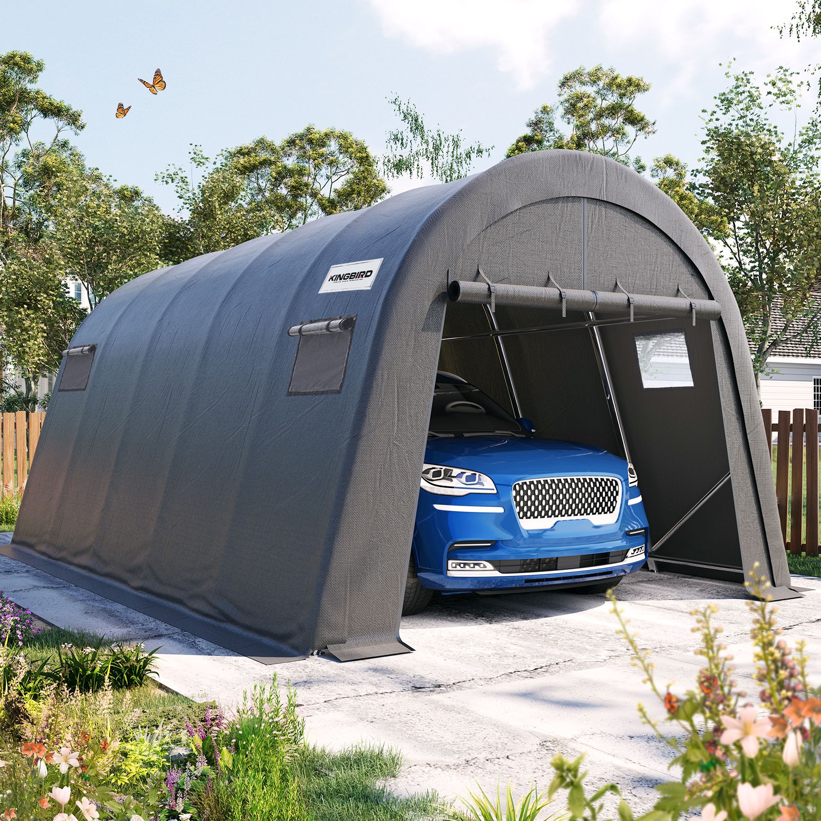KING BIRD Multiple Sizes Heavy Duty Anti-Snow Carport Round Style Storage Sheds