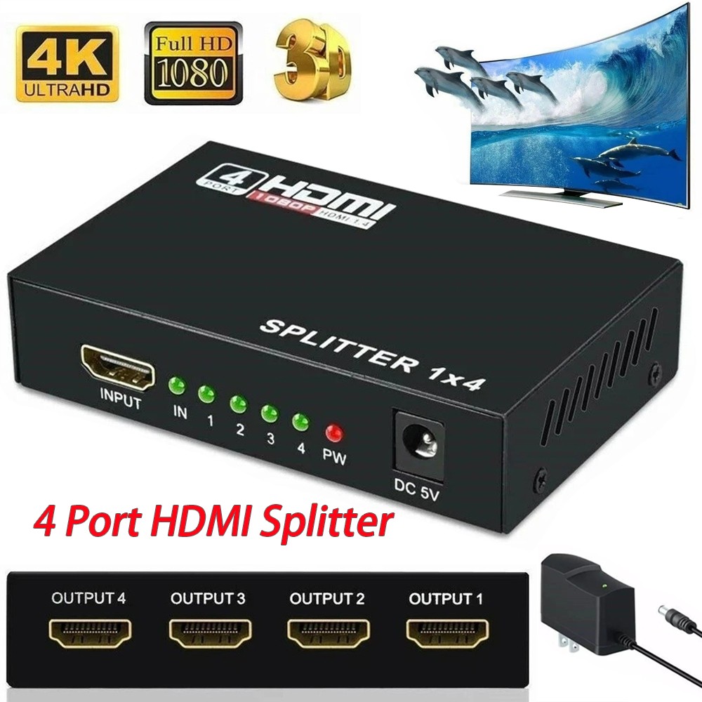 HDMI Splitter 1 In 4 Out 4K UHD HD 1080P 4-Port Repeater Splitter Amplifier 1x4 HDMI Splitter 1 In 4 Out 4K UHD HD 1080P 4-Port Repeater Splitter Amplifier 1x4