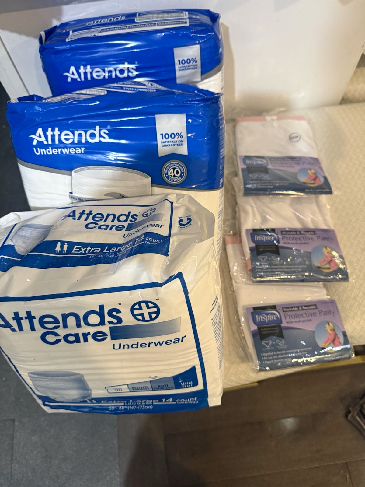 Incontinence Lot: 3x Attends XL Underwear + 3x Inspire 3XL Washable Panties New