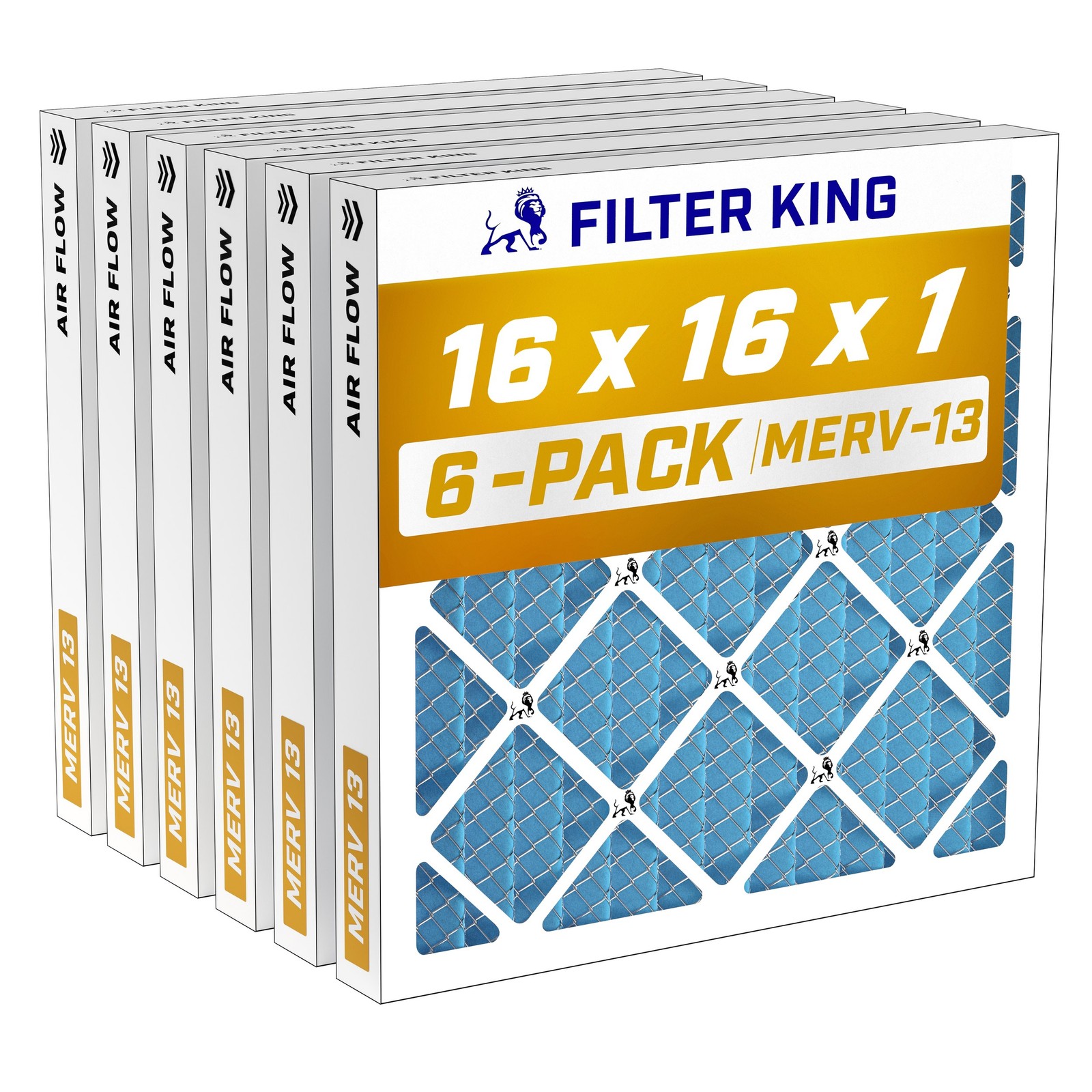 Filter King 16x16x1 Air Filter MERV 13, AC Furnace Filters (6-Pack)
