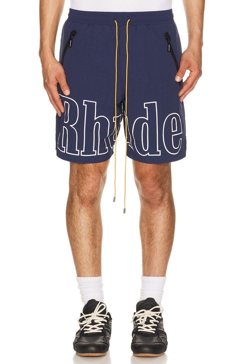 Rhude Navy Logo Drawstring Lined Shorts M