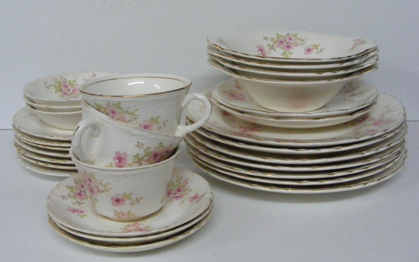 Radisson W S George Pottery Dishes Set of 29 Piece Lot Plates Bowls Pink Floral