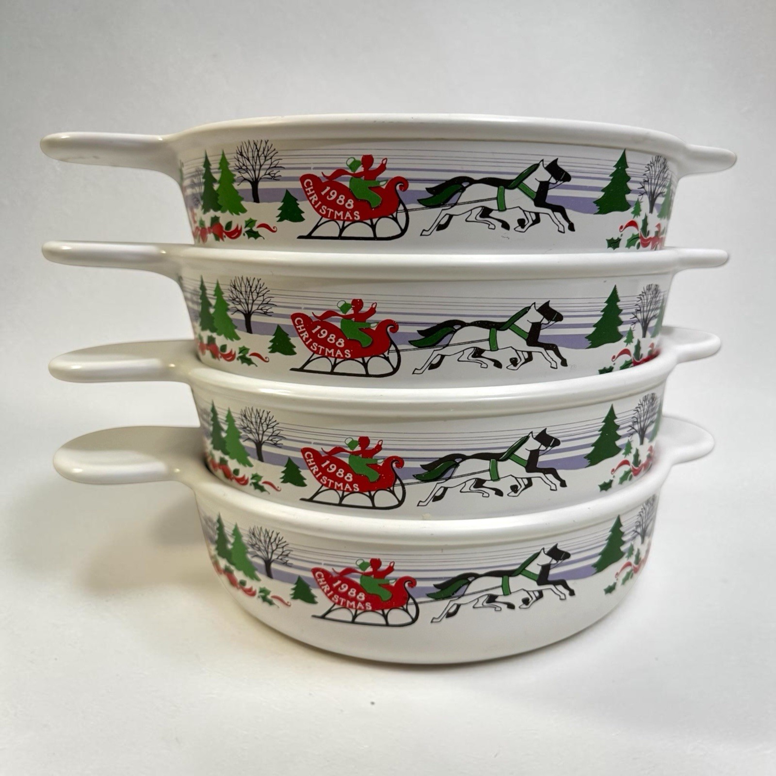 Vtg 1988 Christmas Corning Ware P-240-B Grab It Bowls 750ml Employee Rare Lot 4