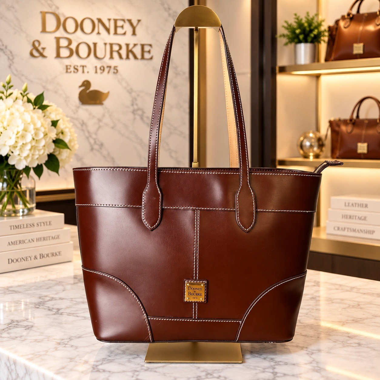 Dooney and Bourke Selloria Florentine Leather Tote Bag Brown