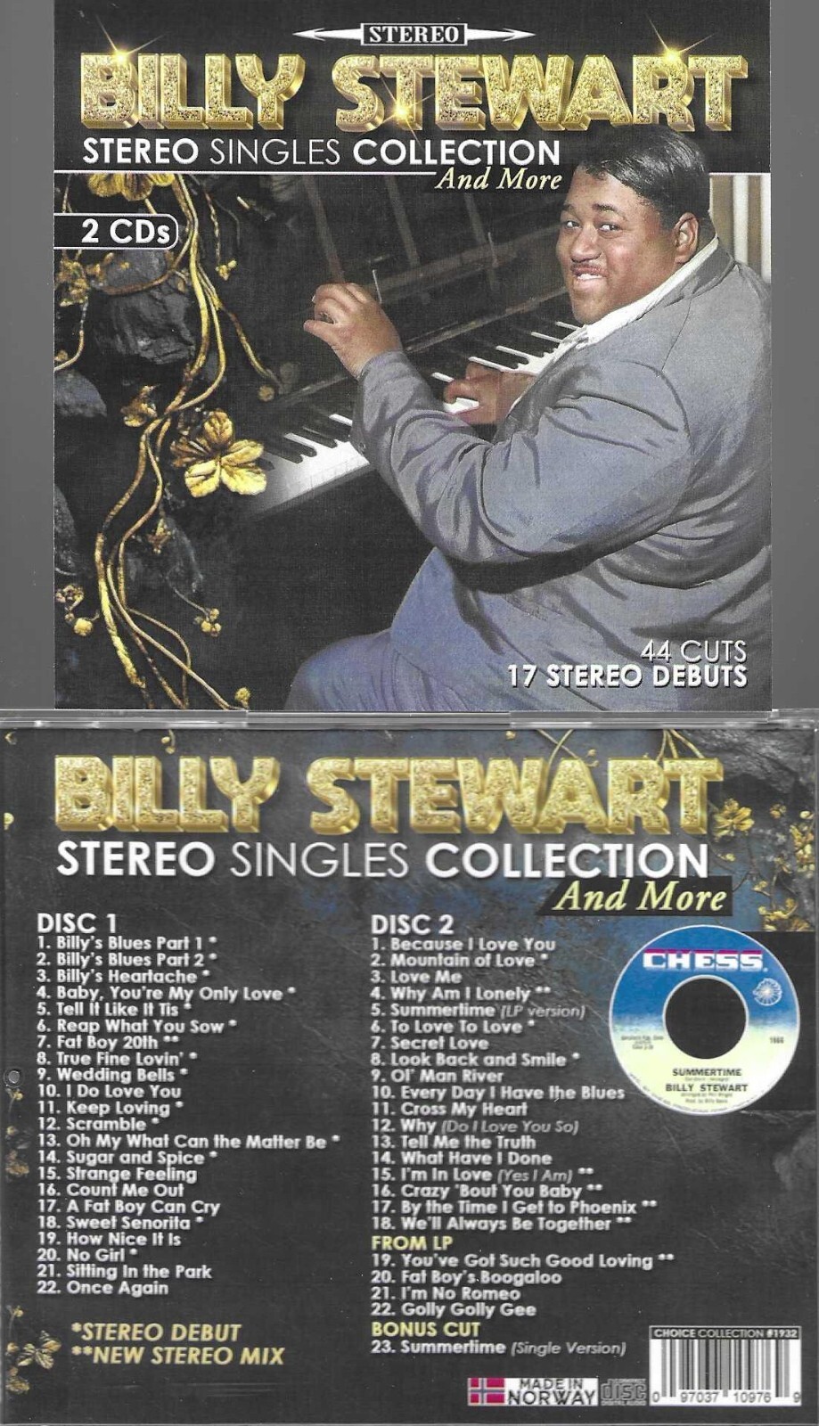 BILLY STEWART STEREO SINGLES COLLECTION-2 CDS-44 CUTS-17 STEREO DEBUTS