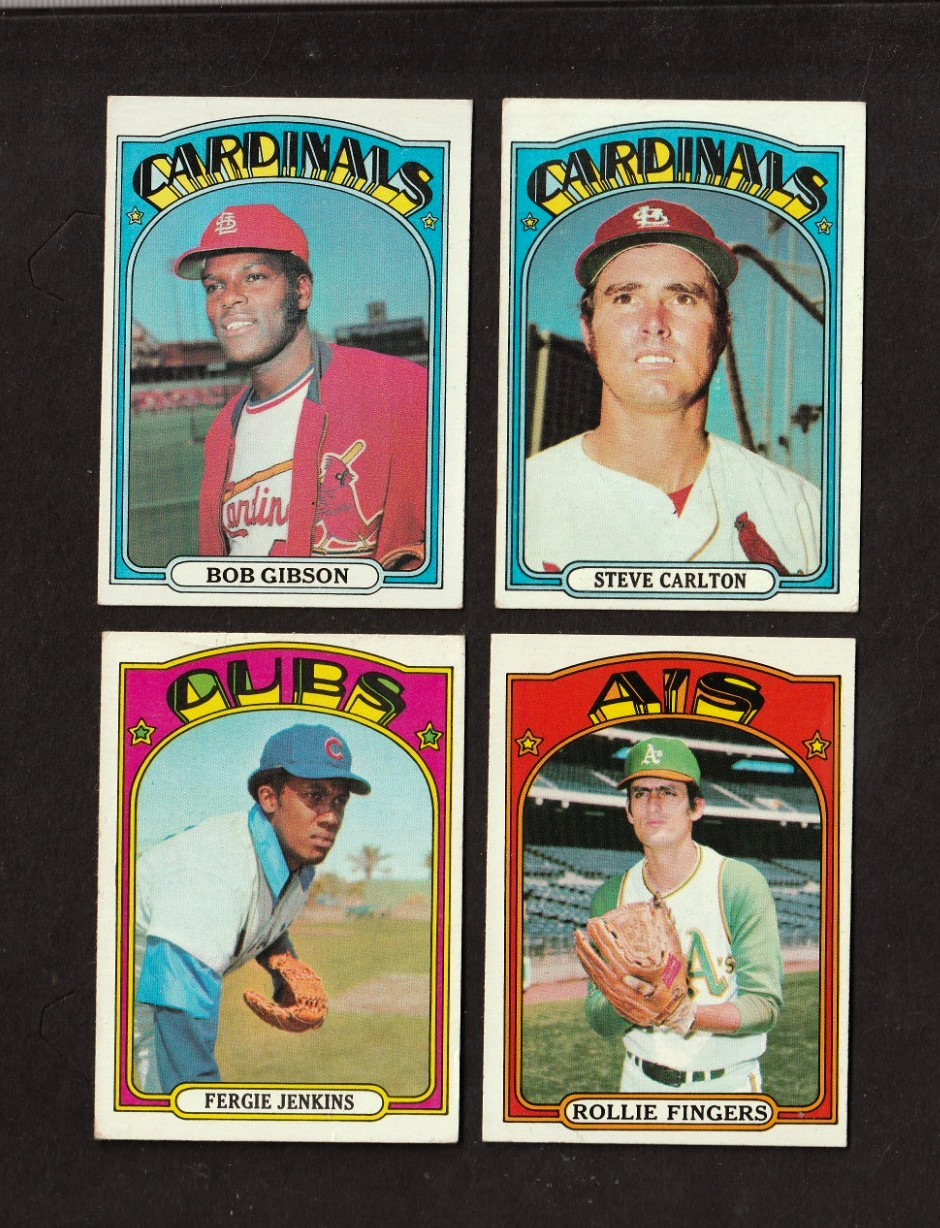 1972 Topps Lot Of 4 HOF'ers Bob Gibson,Ferguson Jekins Fingers,Steve Carlton 1972 Topps Lot Of 4 HOF'ers Bob Gibson,Ferguson Jekins Fingers,Steve Carlton
