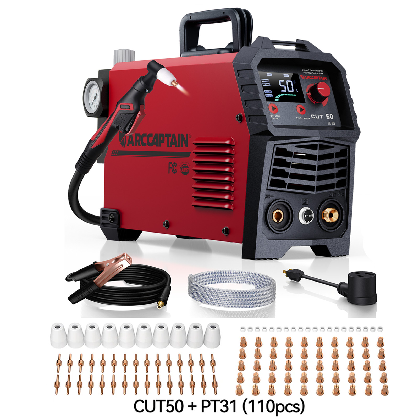 Plasma Cutter 50Amp Large LED Display 110/220V & 110PCS PT31 Consumables Kits US