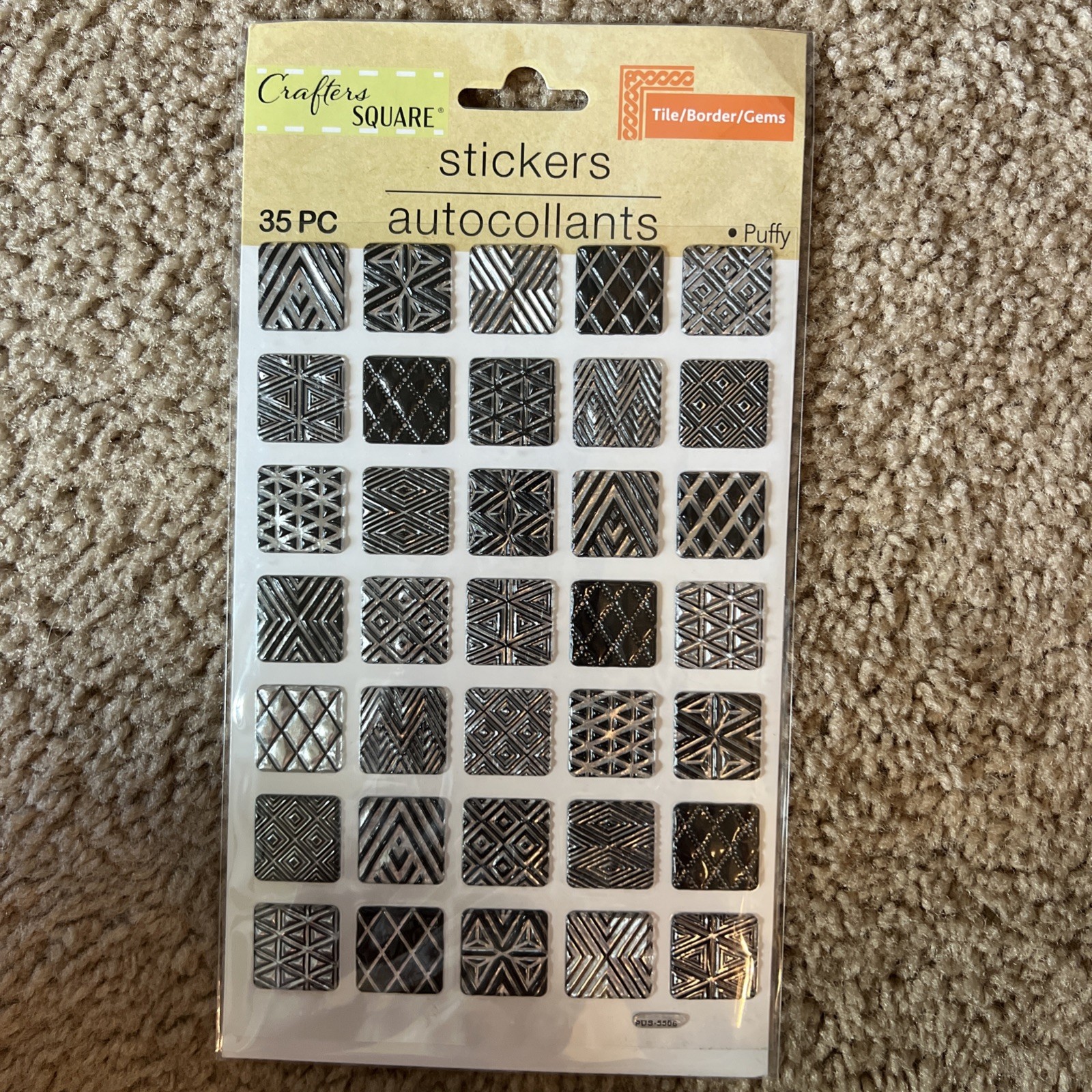 *Crafter’s square Stickers Tiles Textured Silver Black
