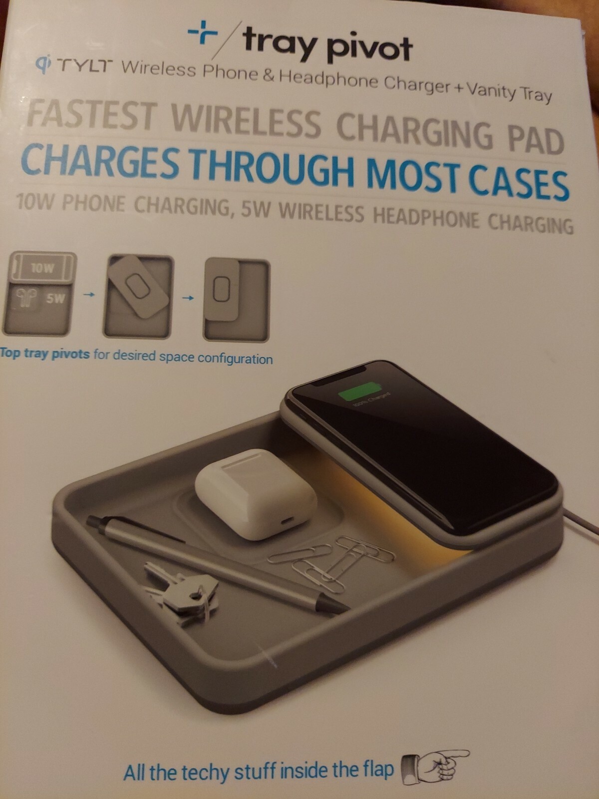 TYLT Tray Pivot QITRPVTGY-T Gray Wireless Phone And Headphone Charger 