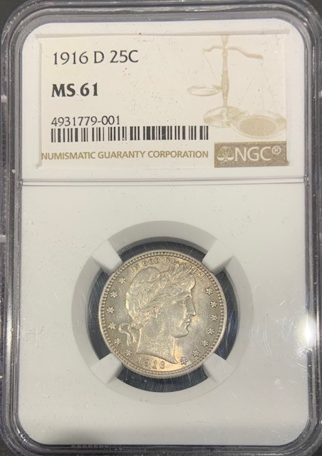 1916 Denver Silver Barber Quarter Dollar NGC MS 61 Light, Even Champagne Patina