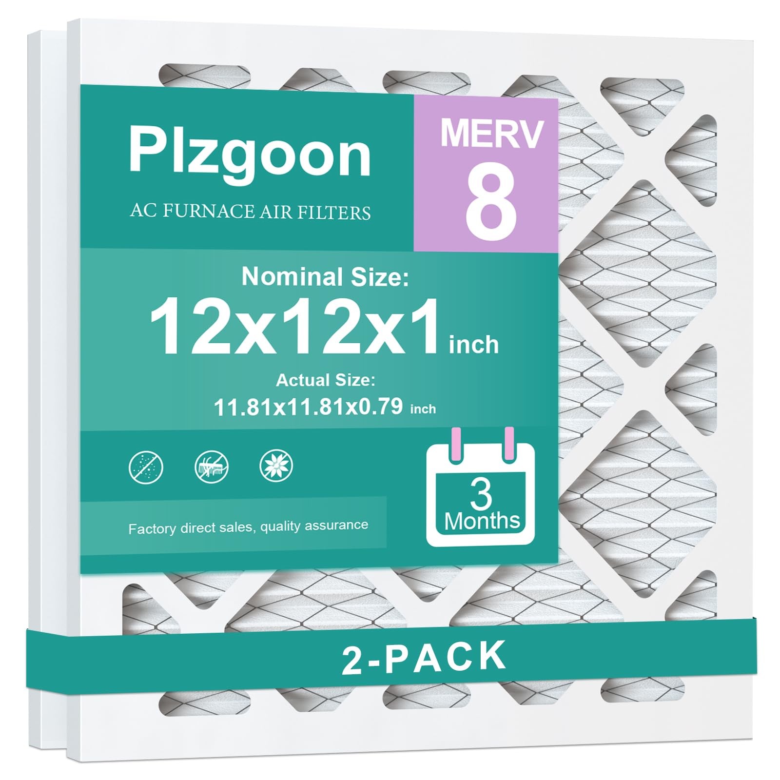 Plzgoon 12x12x1 Air Filter MERV 8 Pleated, 2-Pack for AC & 12x12x1-2Pcs Plzgoon 12x12x1 Air Filter MERV 8 Pleated, 2-Pack for AC & 12x12x1-2Pcs