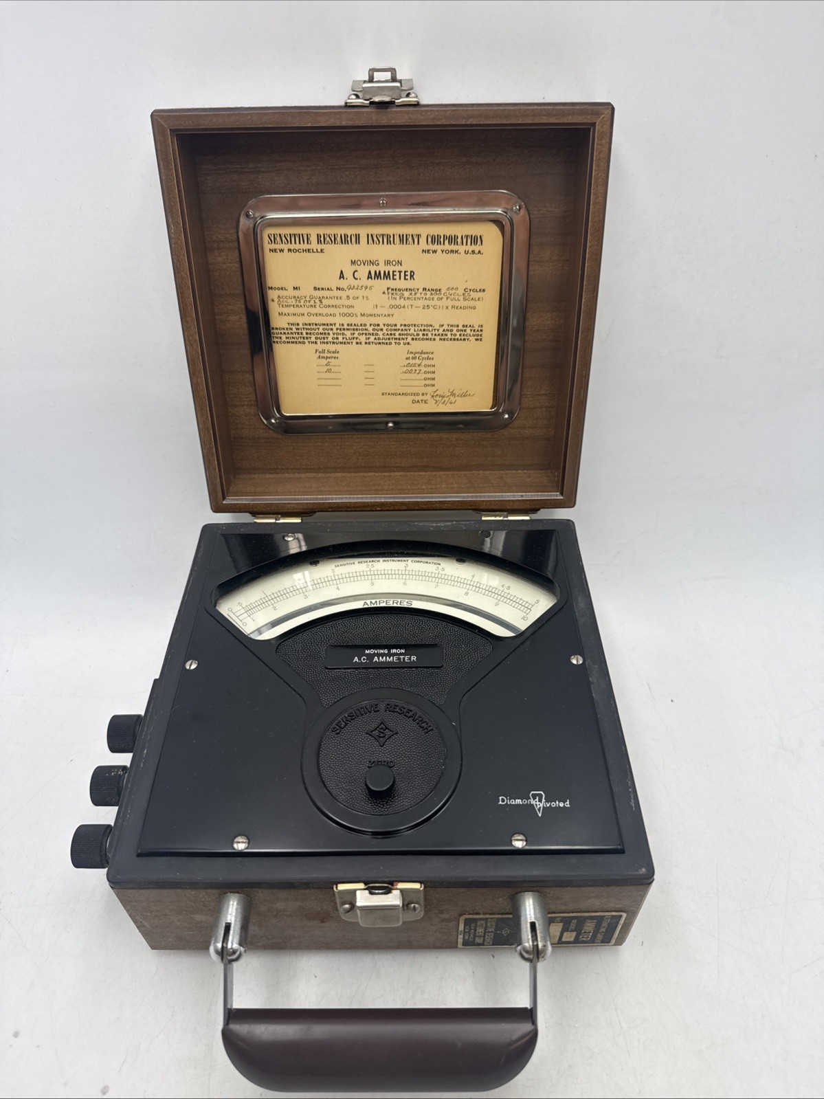 Vtg 1961 Sensitive Research AC Ammeter Model MI Diamond Pivoted Cased Tech MINT