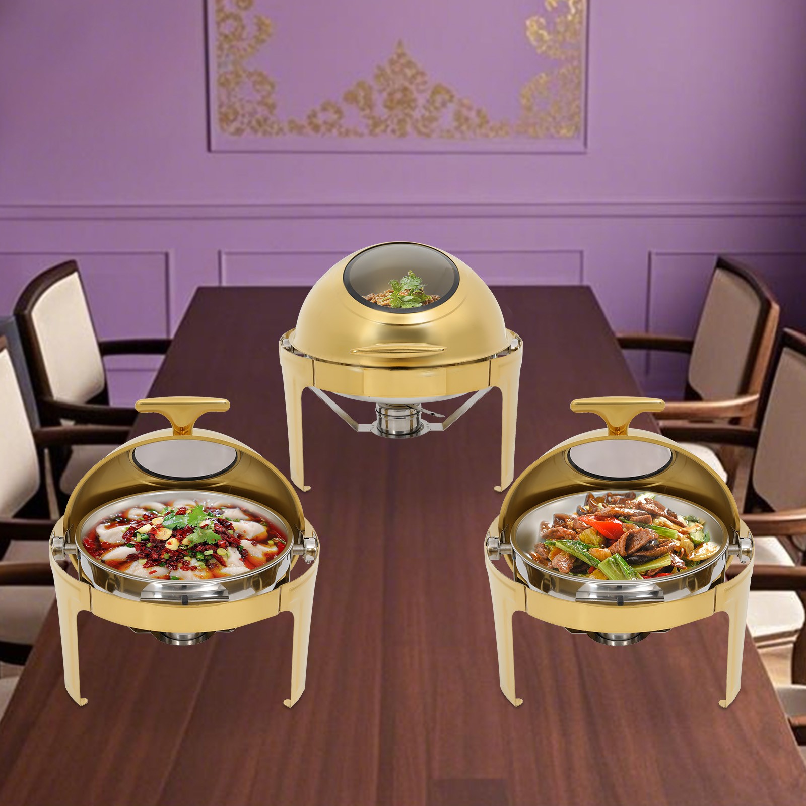 3PCS Stainless Steel Chafing Dish Buffet Warmer Chafer Warmer Set with Lid Round