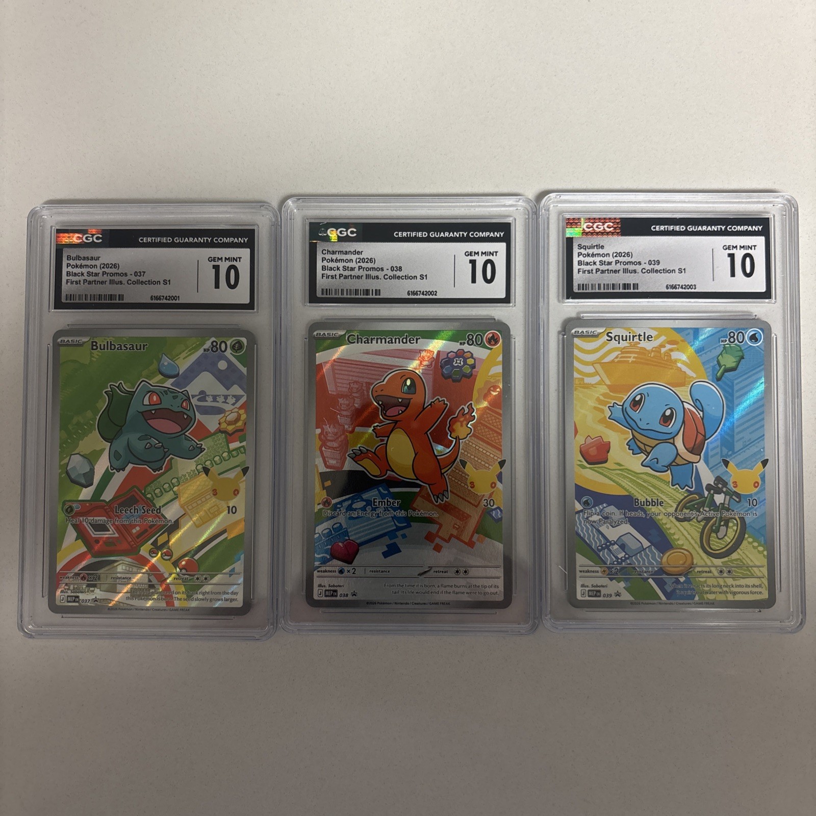 Pokemon Kanto FIRST PARTNER Set Charmander Squirtle Bulbasaur Sequential CGC 10 Pokemon Kanto FIRST PARTNER Set Charmander Squirtle Bulbasaur Sequential CGC 10