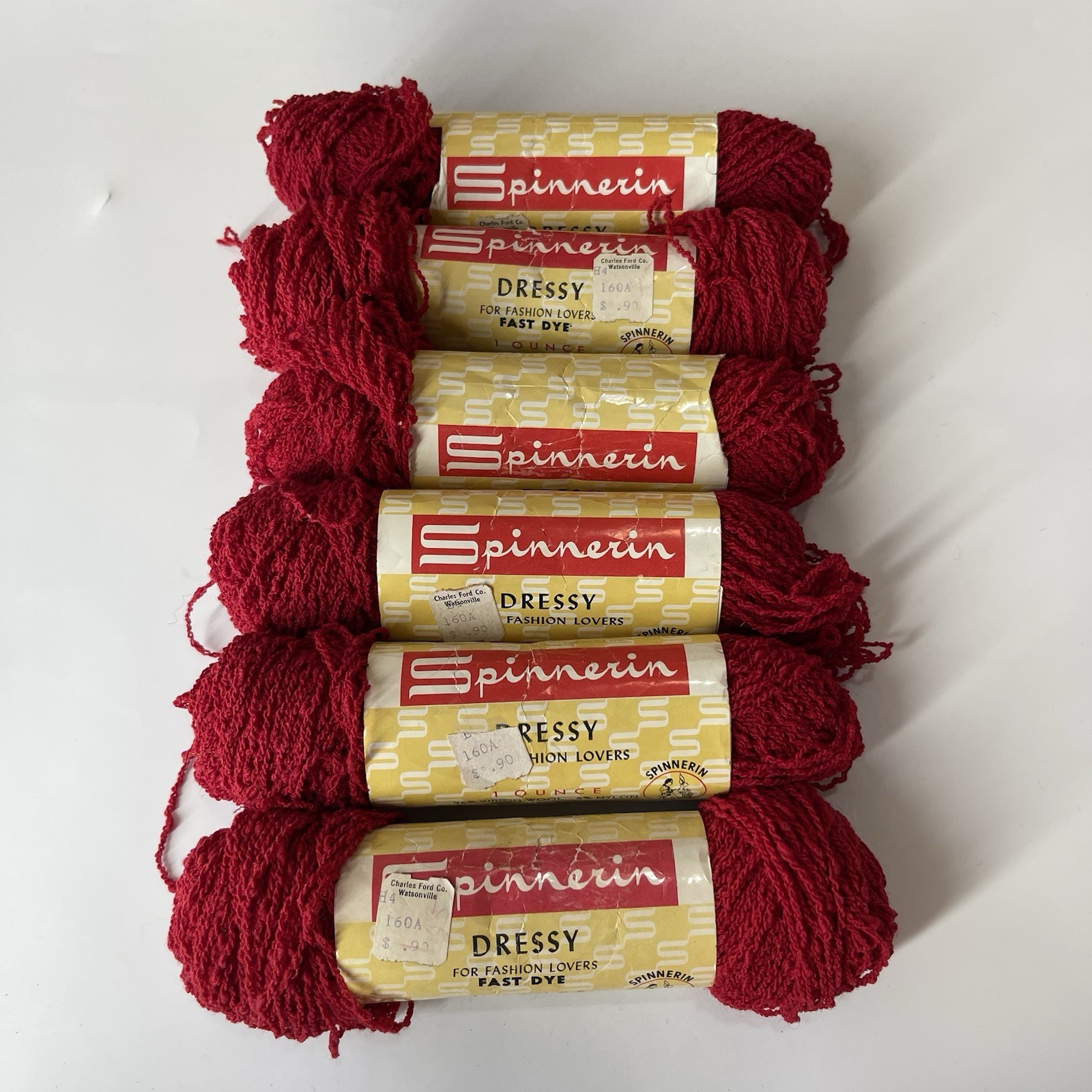 Vintage 1950s Spinnerin Dressy Yarn Skeins 96% Virgin Wool Lot Of 6 Made in USA