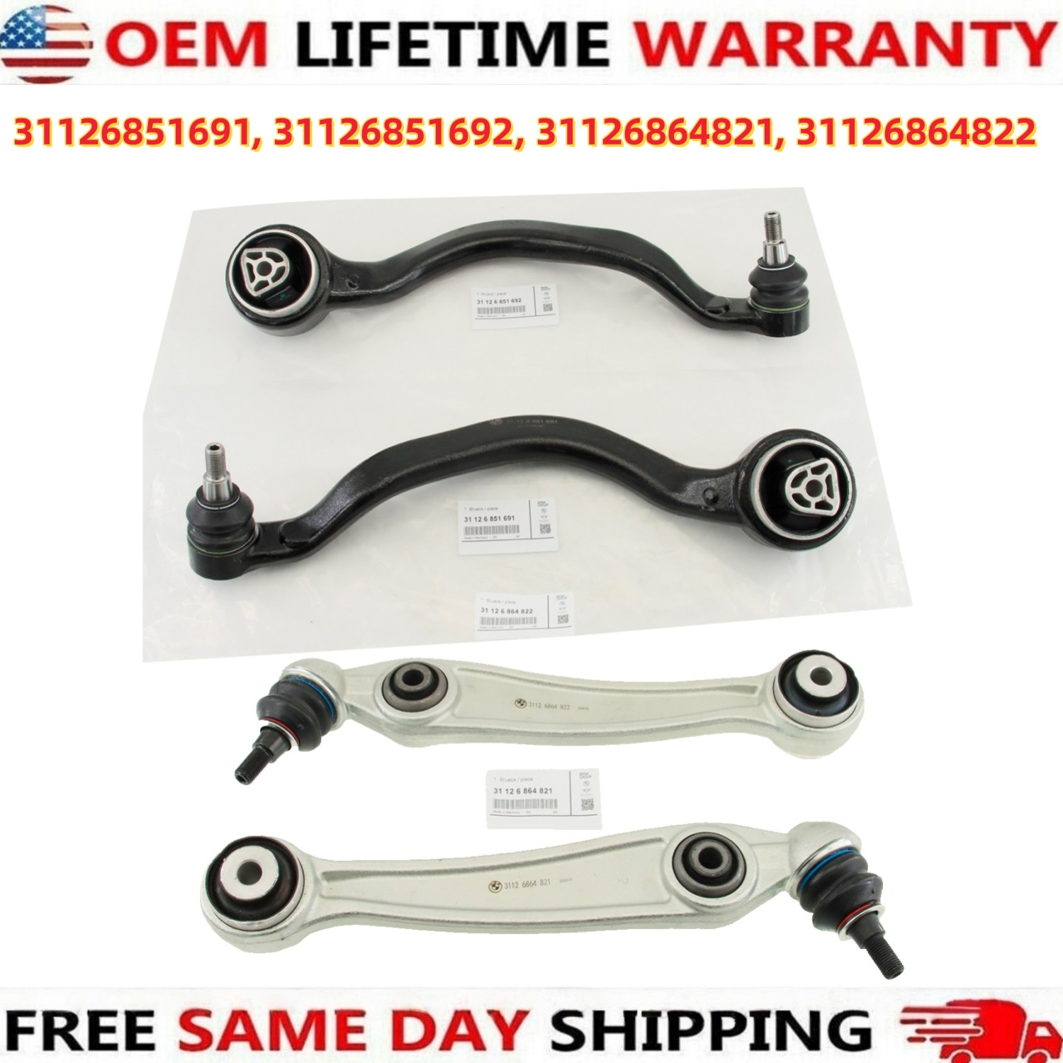 OEM 4Pcs Front Control Arm w/Ball Joint For BMW X5 2014-2018, BMW X6 2015-2019