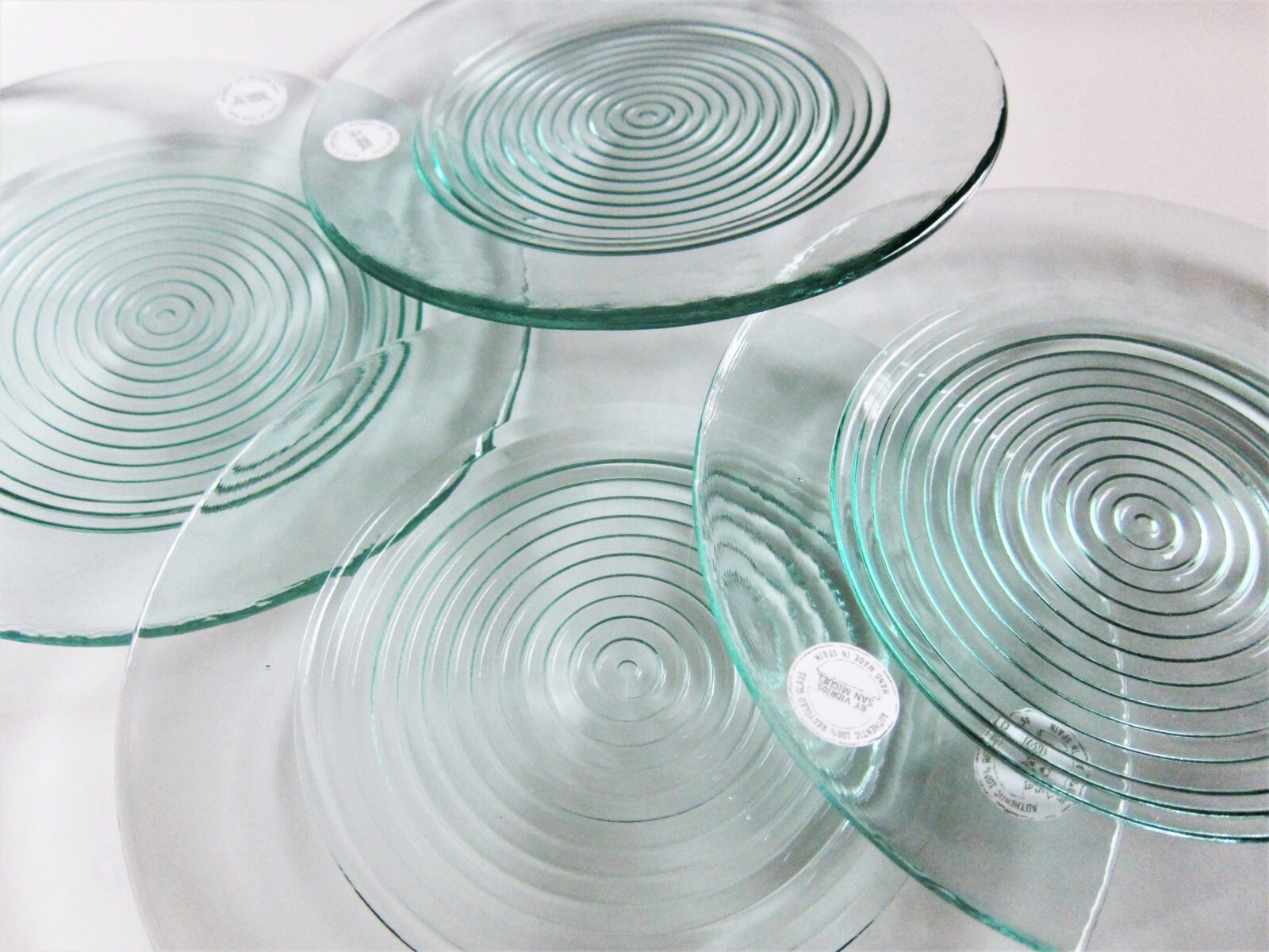 4x San Miguel Recycled Glass SALAD PLATES Light Green Handmade SPAIN 8 4x San Miguel Recycled Glass SALAD PLATES Light Green Handmade SPAIN 8