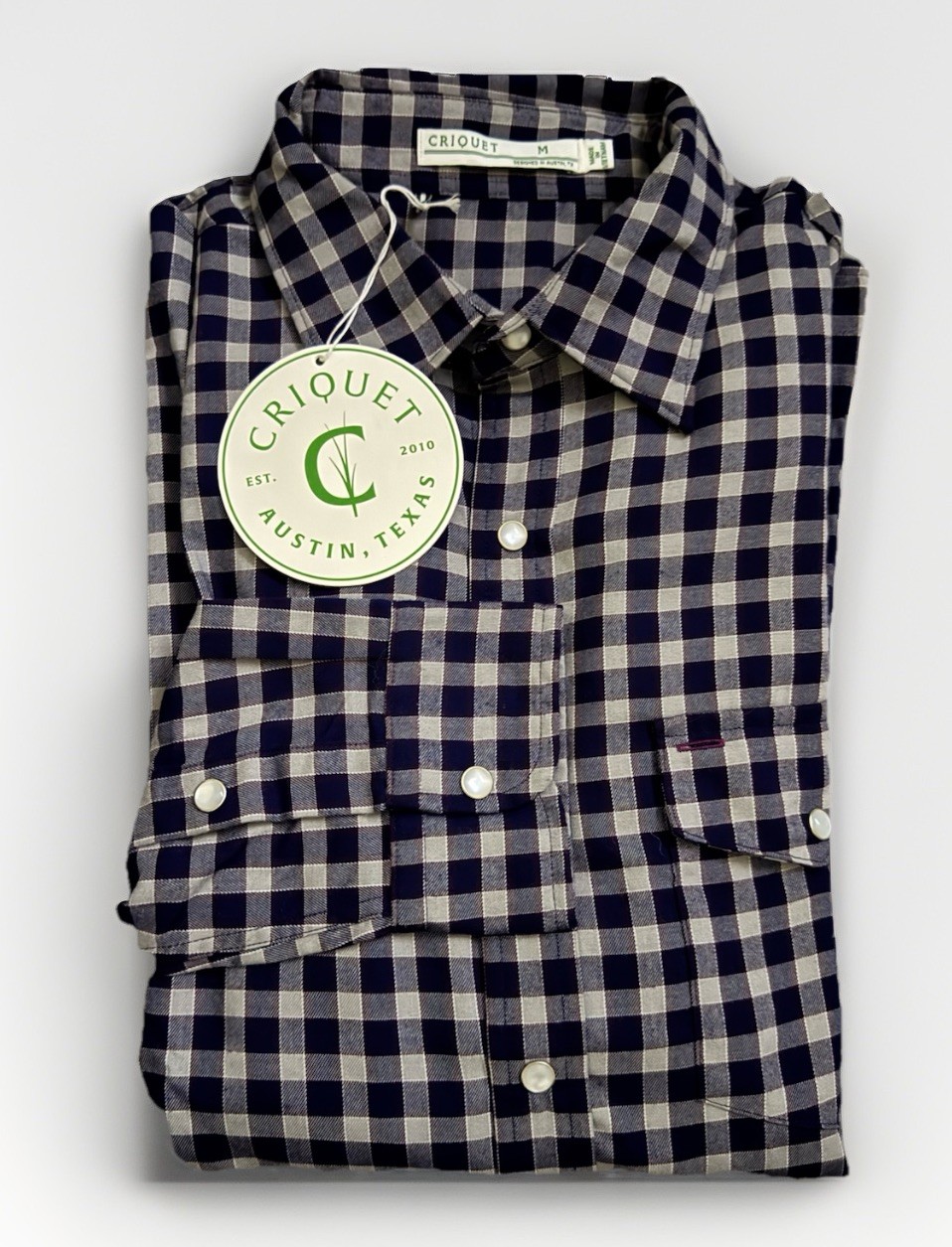 New CRIQUET Shirt Mens sz M Pearl Snap Long Sleeve Western Plaid Blue NWT