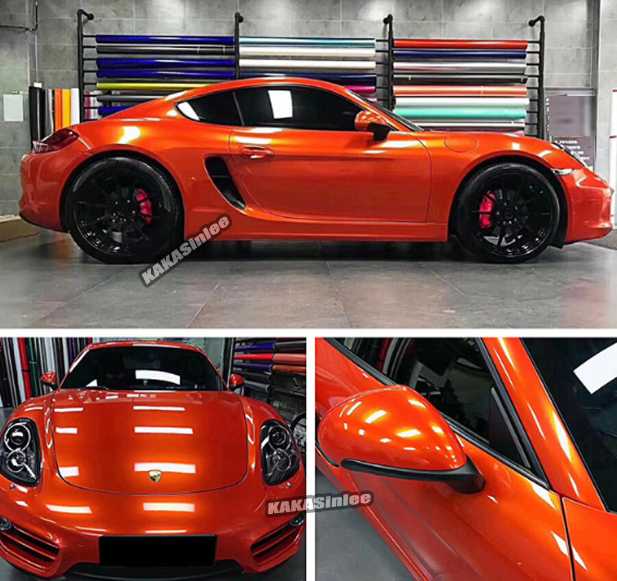 Orange Stretch Car Glossy Metallic Vinyl Wrap Pearl Satin Sticker Air Free US