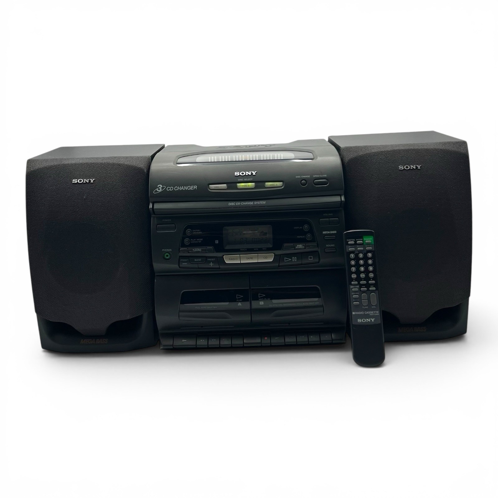 Sony CFD-646 3 Disc CD Changer Dual Cassette AM/FM Stereo System Remote Tested