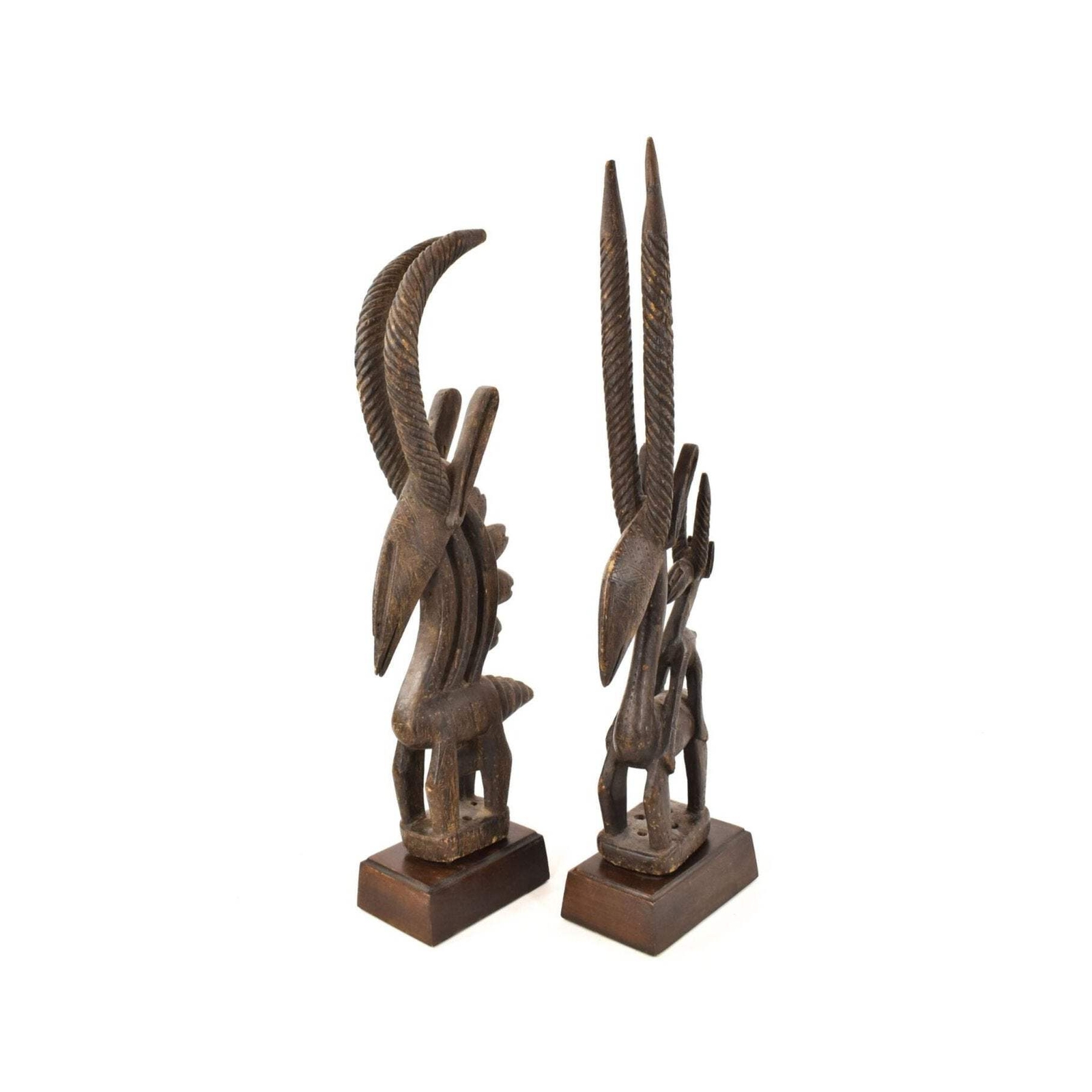 Bamana Antelope Chi Wara Headcrest Pair with Custom Bases Mali