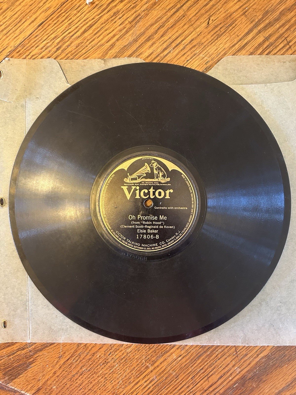 Elsie Baker- Victor Record 17806 In The Gloaming/Oh Promise Me-VG Cond.