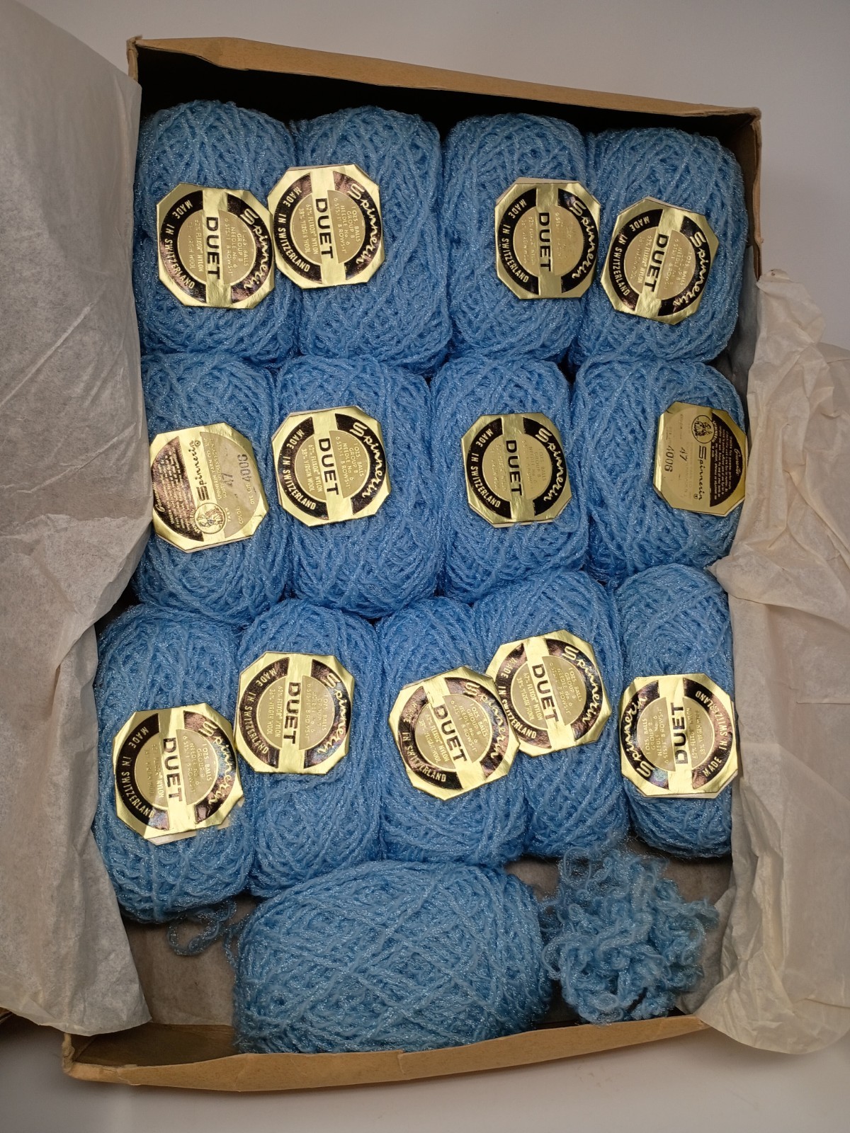 Vintage Spinnerin Duet Yarn Wool blend Iceberg Blue lot of 13 Switzerland