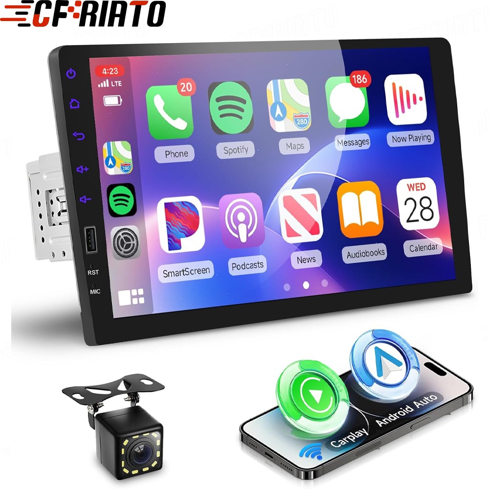 9 Inch Car Radio Apple Carplay Single Din Touchscreen Car Stereo Bluetooth + Cam