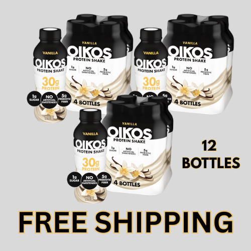 Oikos Protein Shake, Shelf Stable, Vanilla, 30g Protein, 12 fl oz, 12 Count