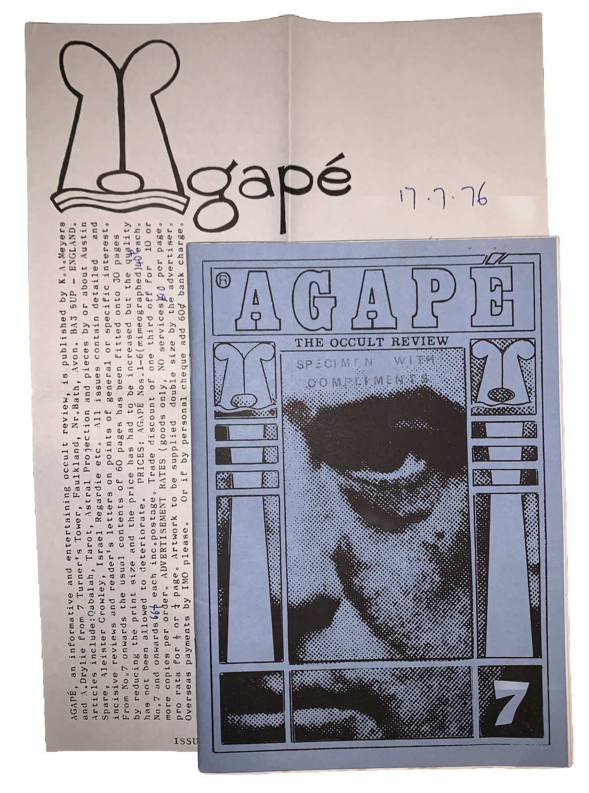 AGAPE, THE OCCULT REVIEW, w SIGNED LETTER, ALEISTER CROWLEY, OCCULT, 1976