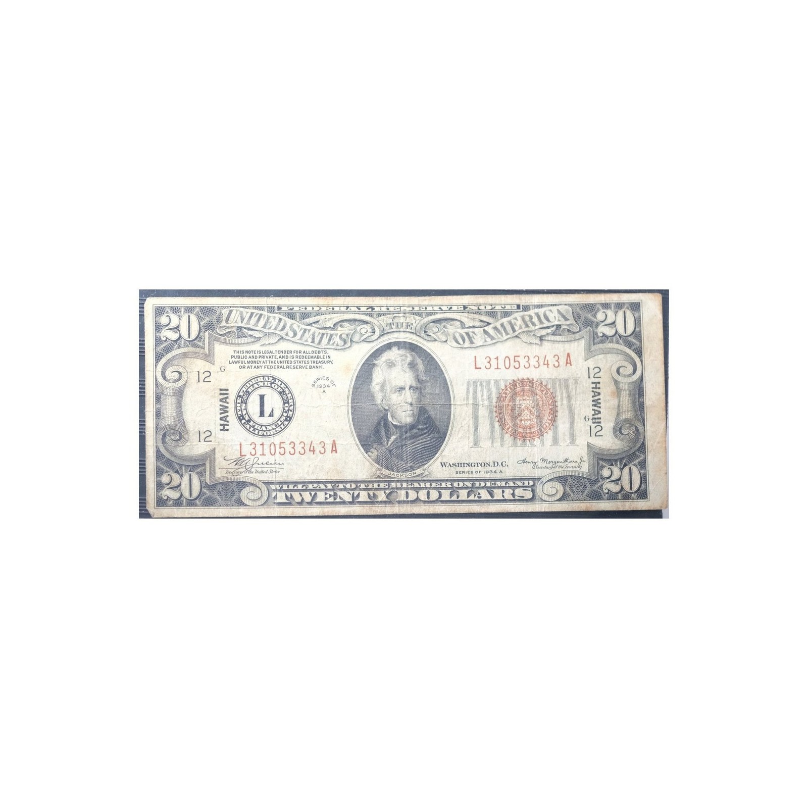 1934A $20 Hawaii Emergency Note Very Fine Raw 1934A $20 Hawaii Emergency Note Very Fine Raw