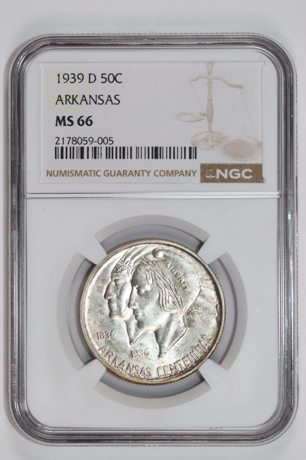1939-D ARKANSAS COMMEMORATIVE HALF DOLLAR NGC MS66 1939-D ARKANSAS COMMEMORATIVE HALF DOLLAR NGC MS66
