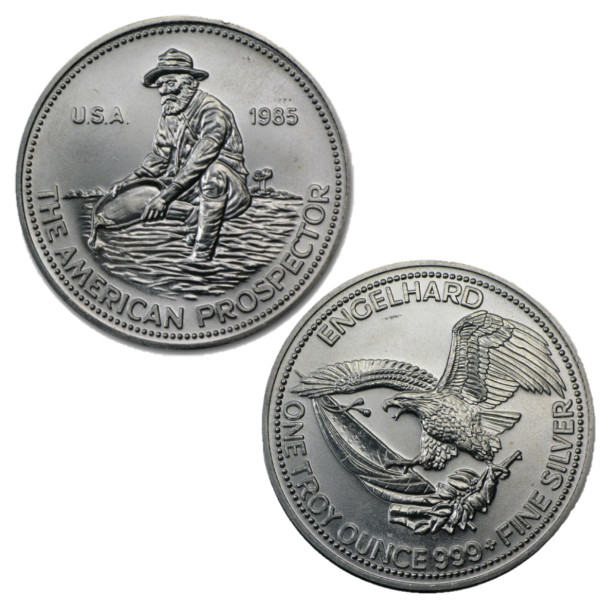 Vintage 1985 Engelhard American Prospector - 1 oz .999 Fine Silver Round