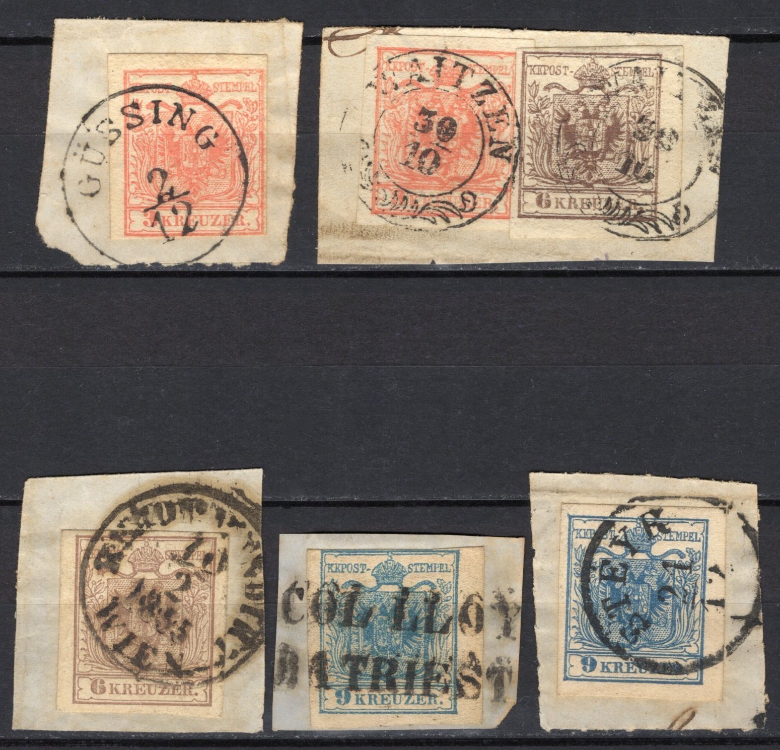 #904 - Austria - 1850/1854 - Lot of 6 Fragment Stamps
