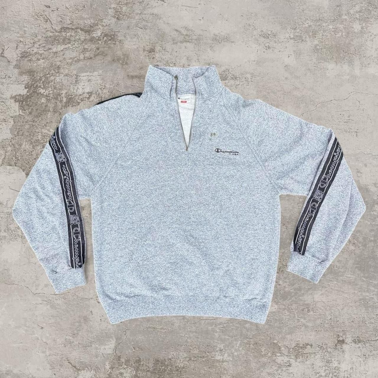 Champion Vintage Quarter Zip Sweatshirt L Grey 90s Logo Tape
