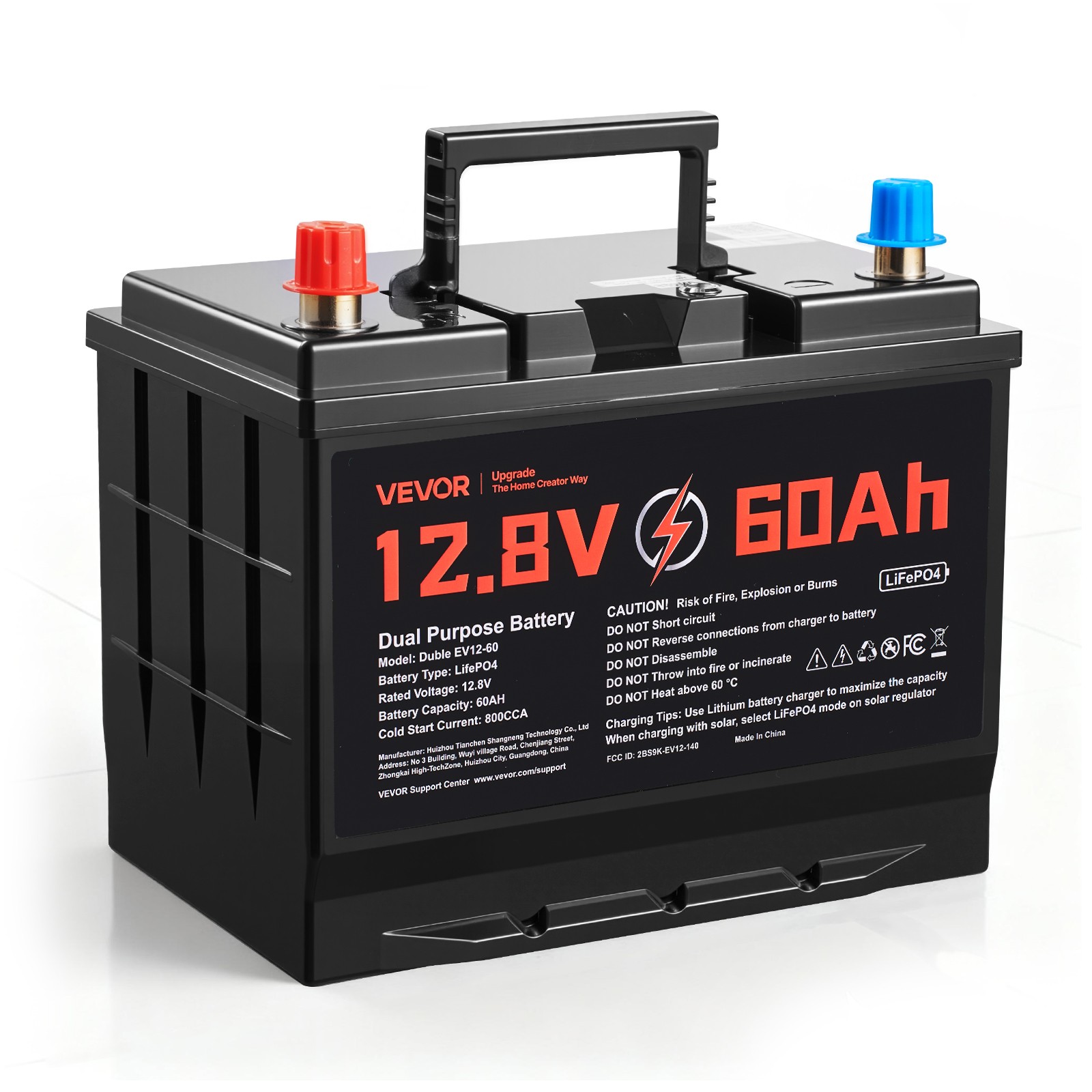VEVOR 12V 60Ah Dual Purpose LiFePO4 Lithium Battery 800 CCA Starter Deep Cycle