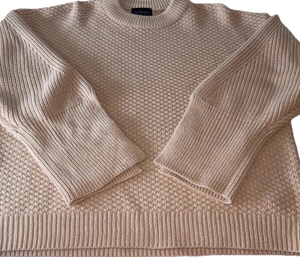 Top shop Sweater Womens Size 6 Beige Knitted Pullover Long Slit sleeve New Top shop Sweater Womens Size 6 Beige Knitted Pullover Long Slit sleeve New
