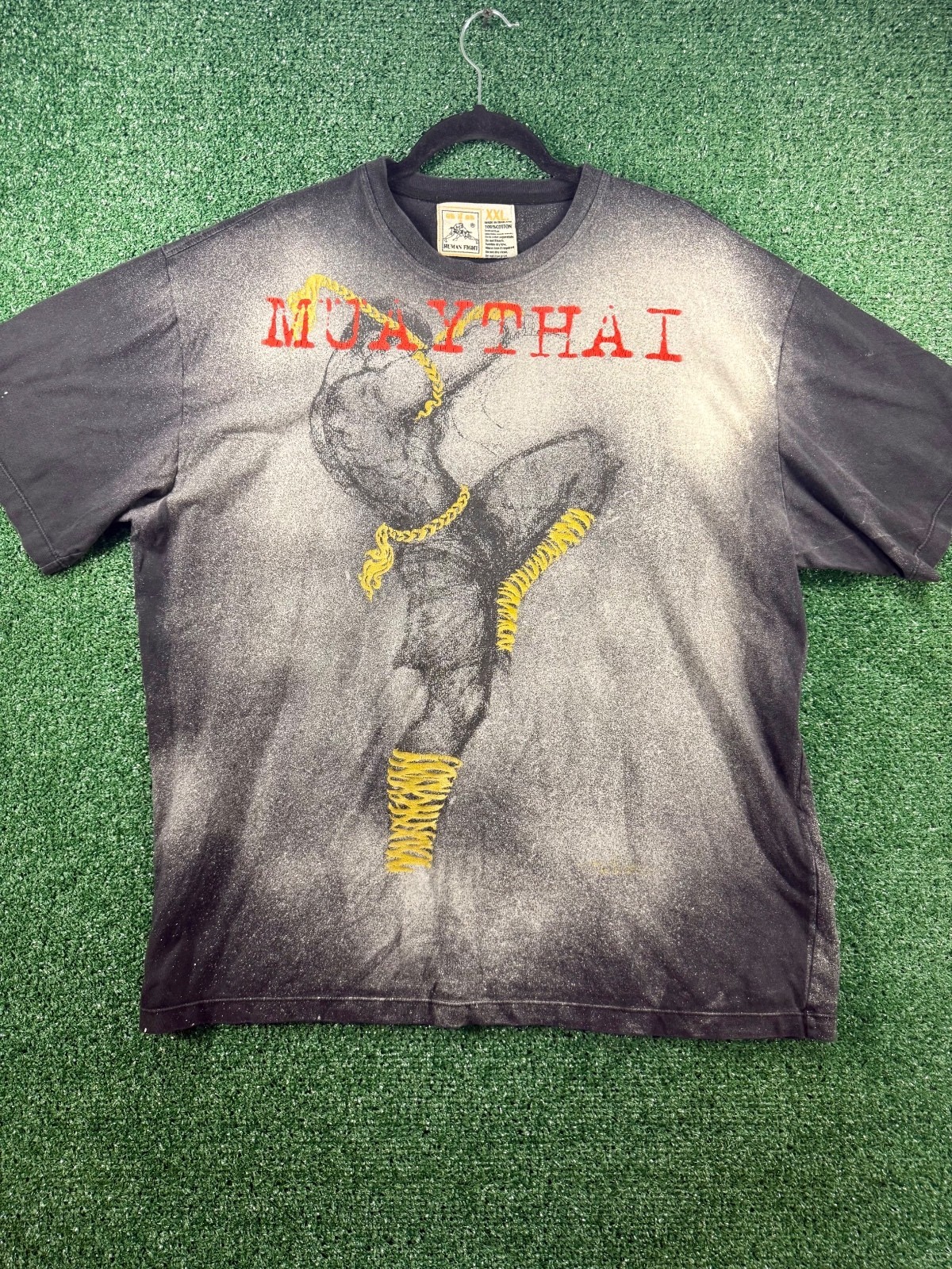 Vintage Y2K Human Fight Muay Thai T-Shirt Mens XXL Thailand Fighter Graphic