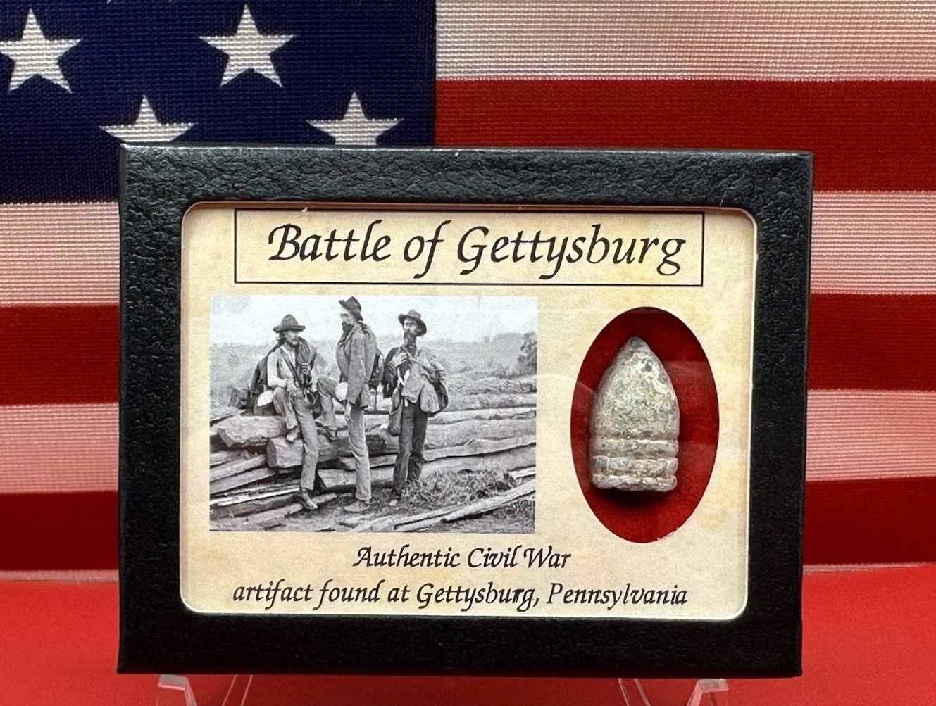 Dropped Civil War Bullet from Gettysburg in Matted Display Case with COA