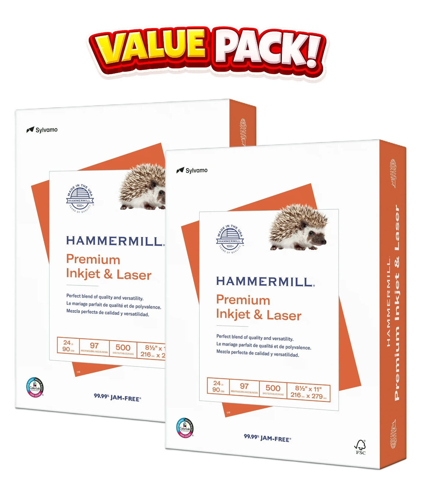 Hammermill Premium Printer Paper, 24lb, 8.5x11, White, 2Reams (2x 500 Sheets)